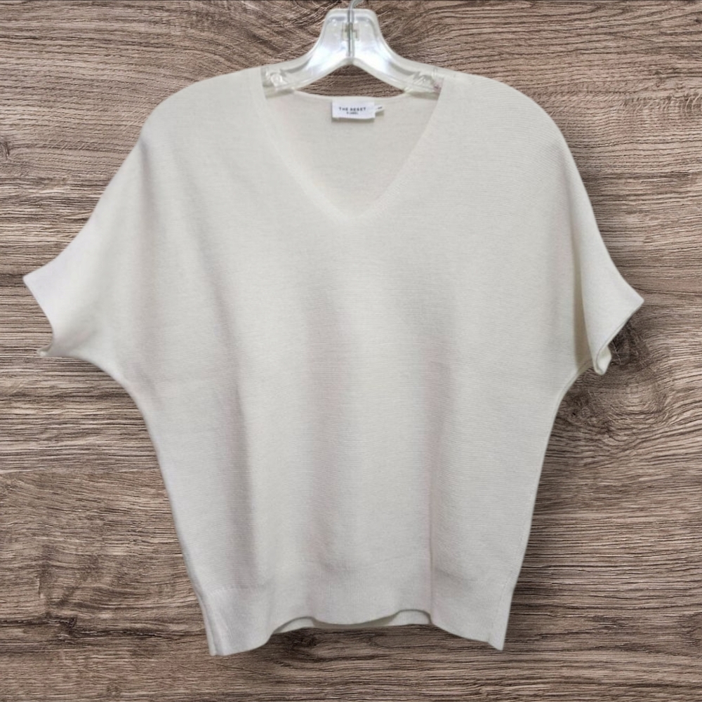 The Reset‎ R label white 100% wool short sleeve v-neck sweater woman's size XS